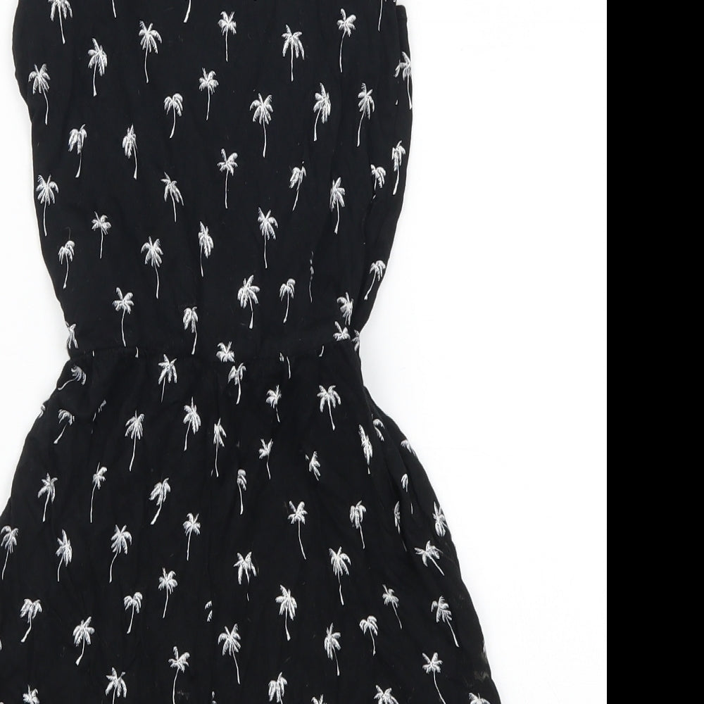 H&M Girls Black   Playsuit One-Piece Size 8-9 Years  - Palm Trees
