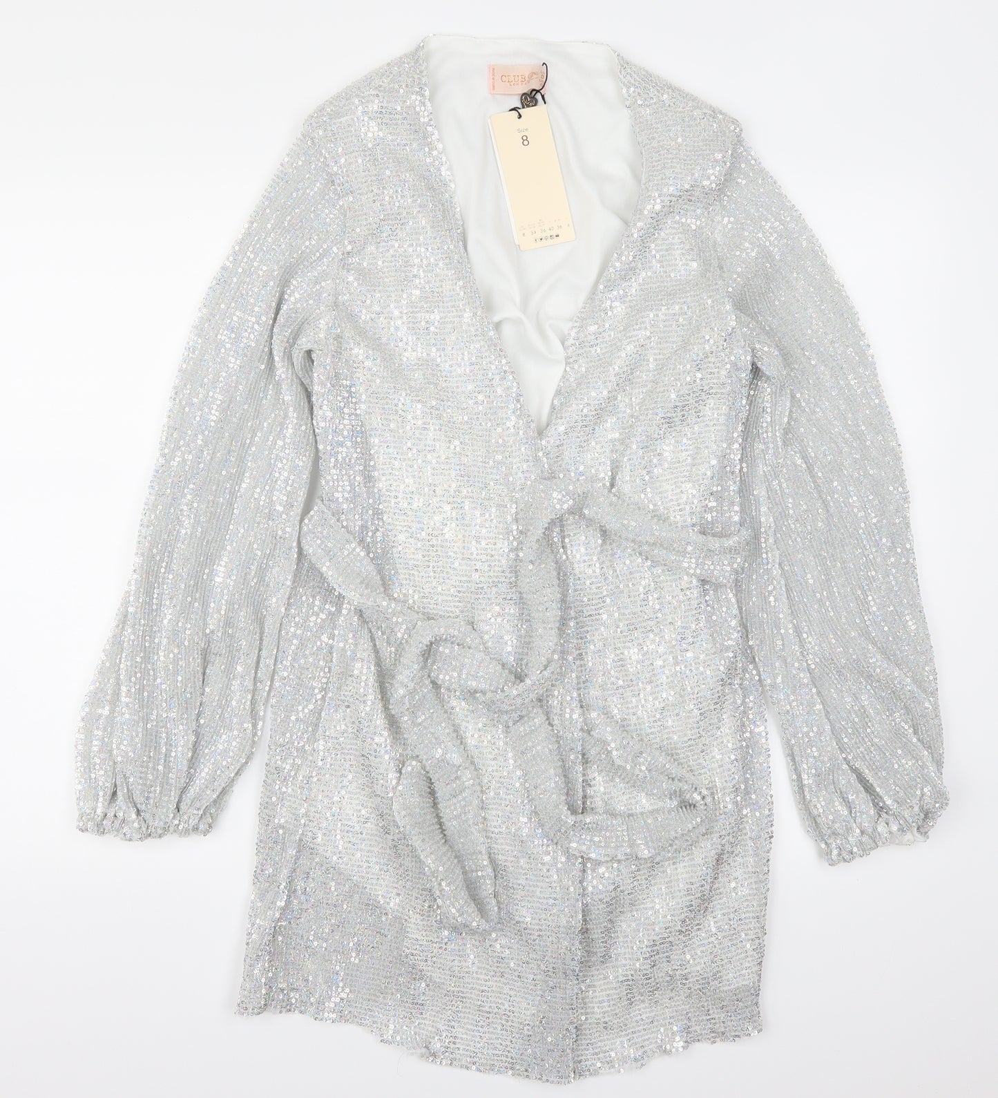 Club L Womens Silver   Wrap Dress  Size 8