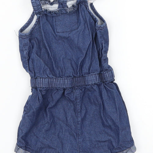 Early Days Girls Blue Floral Denim Romper One-Piece Size 6-9 Months