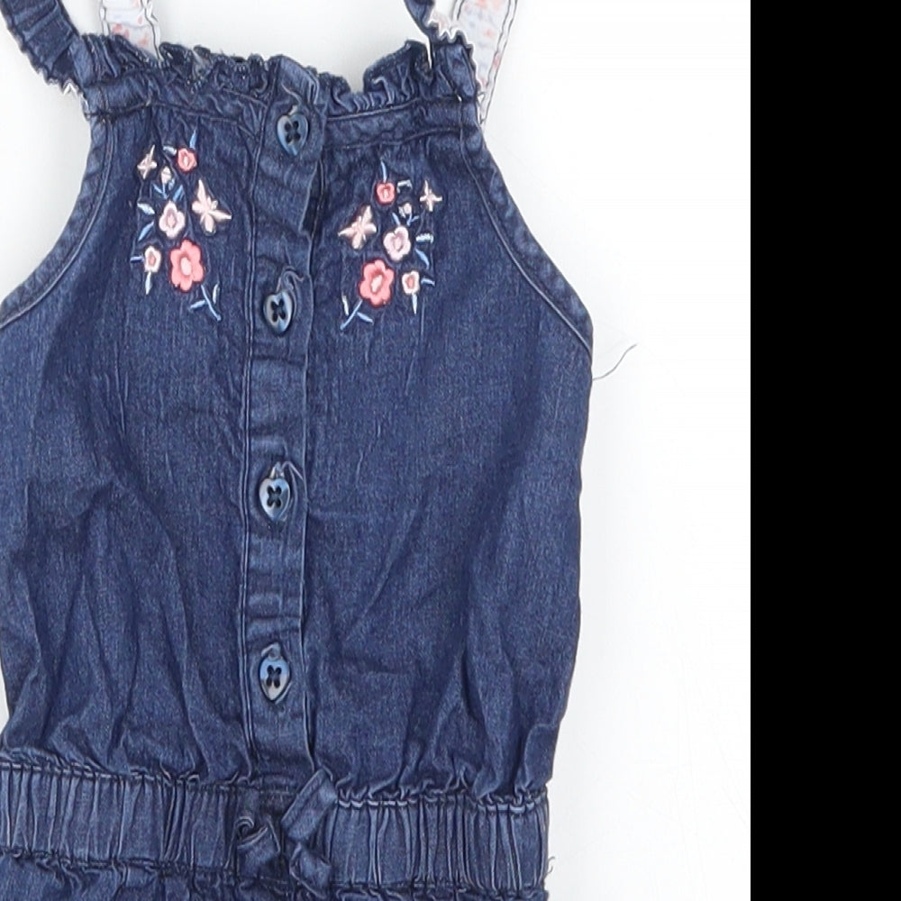 Early Days Girls Blue Floral Denim Romper One-Piece Size 6-9 Months