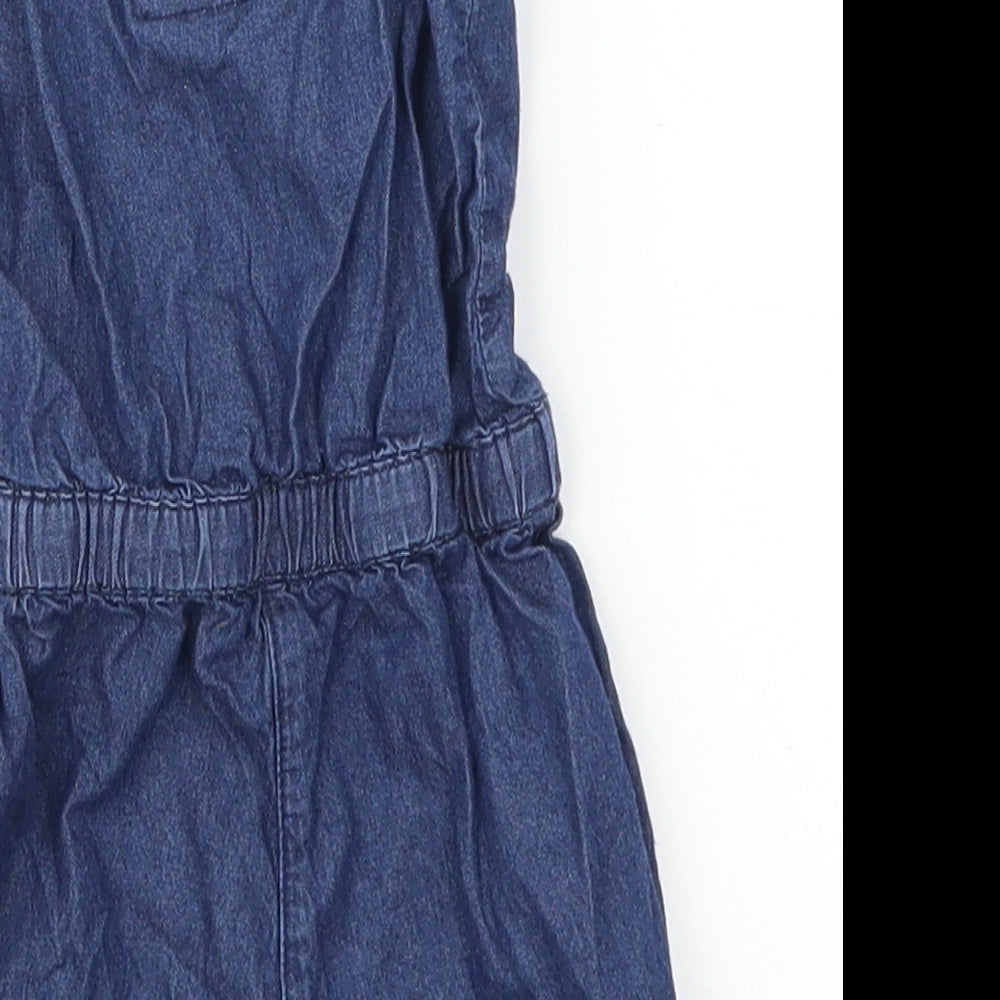 Early Days Girls Blue Floral Denim Romper One-Piece Size 6-9 Months