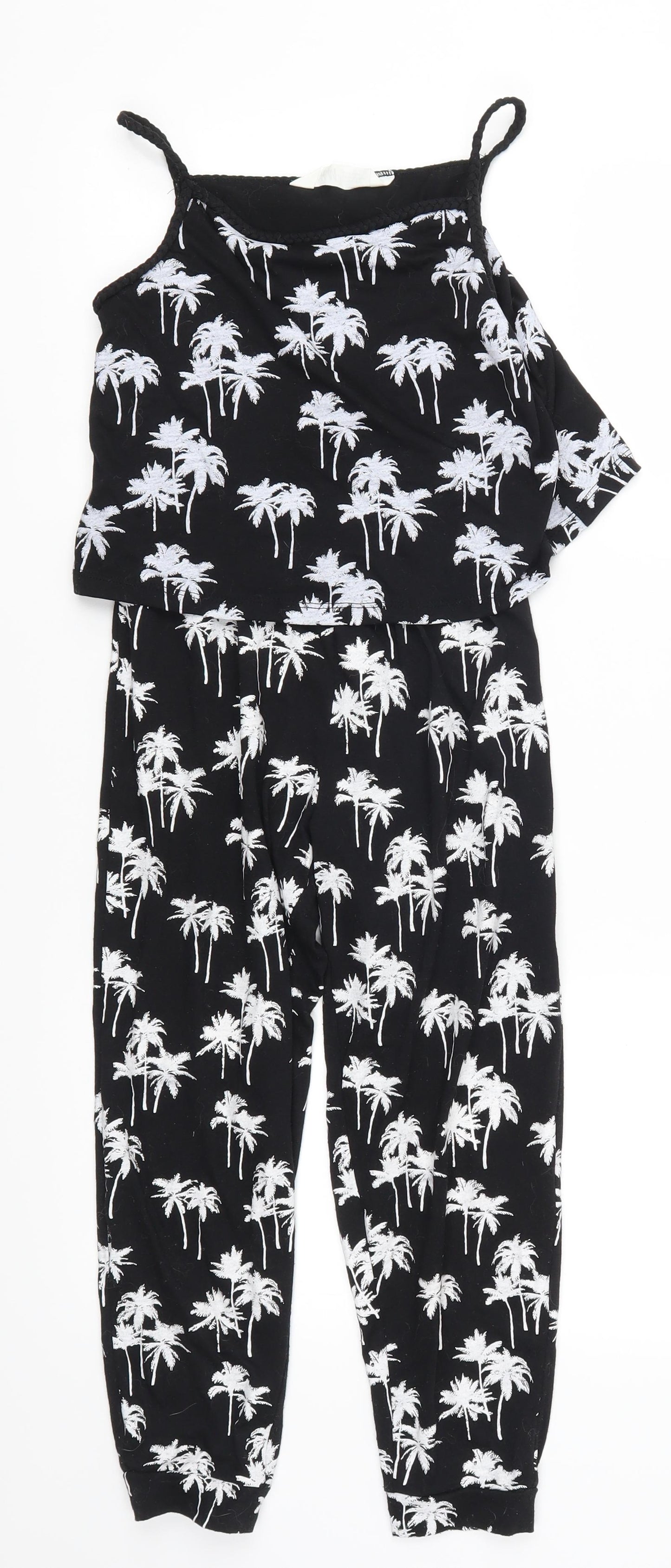 H&M Girls Black   Jumpsuit One-Piece Size 9 Years  - Palm trees