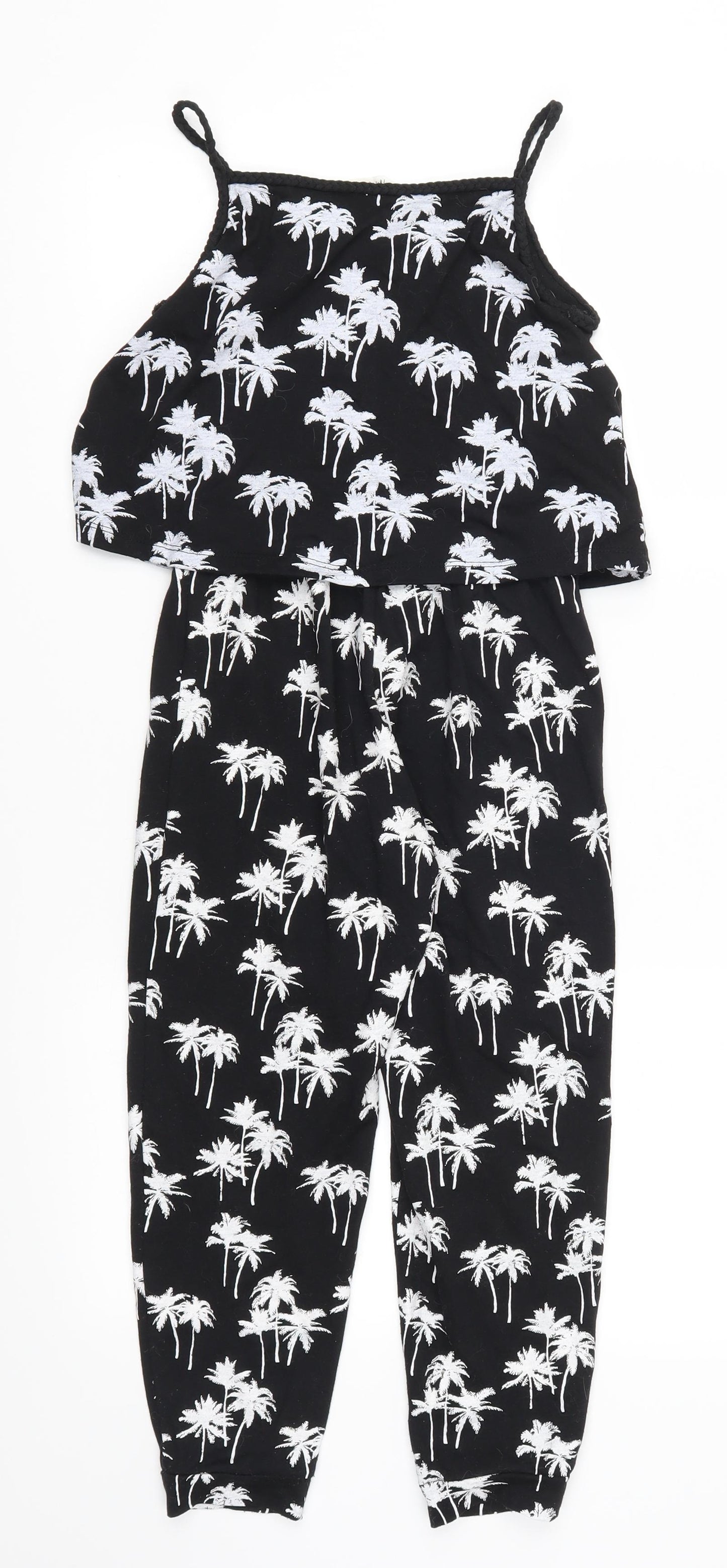 H&M Girls Black   Jumpsuit One-Piece Size 9 Years  - Palm trees