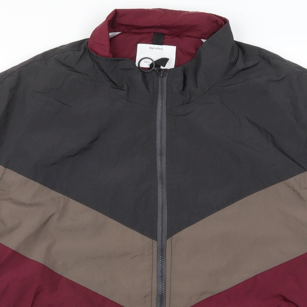 Bershka Mens Multicoloured Striped  Bomber Jacket Jacket Size L