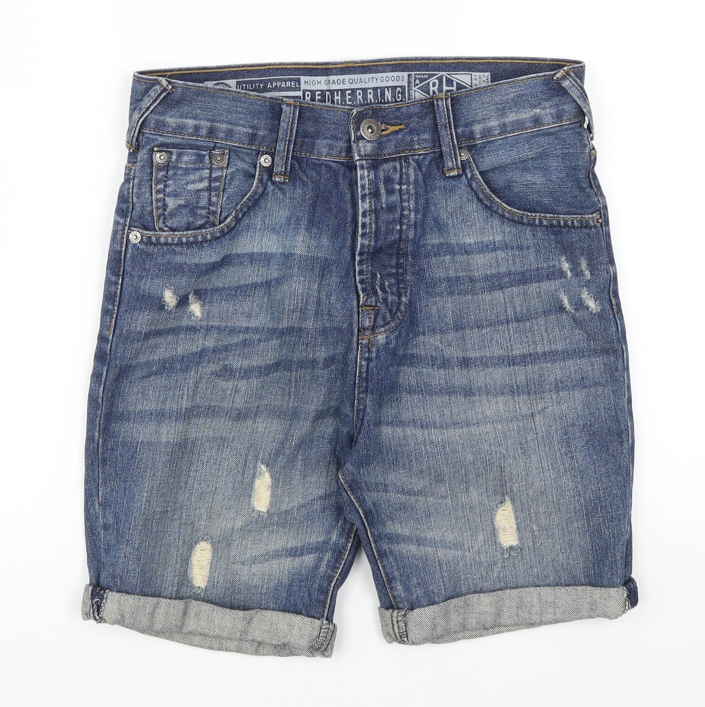 Redherring Mens Blue  Denim Biker Shorts Size 28