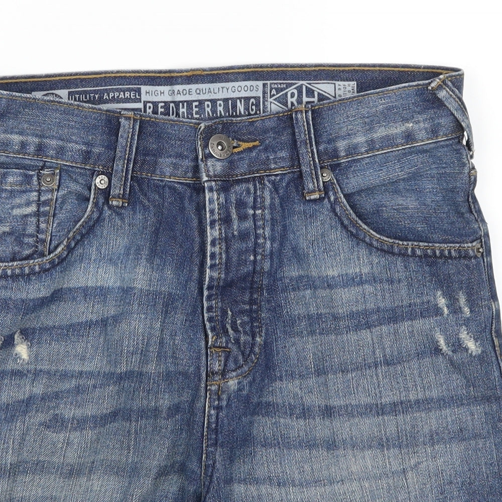 Redherring Mens Blue  Denim Biker Shorts Size 28