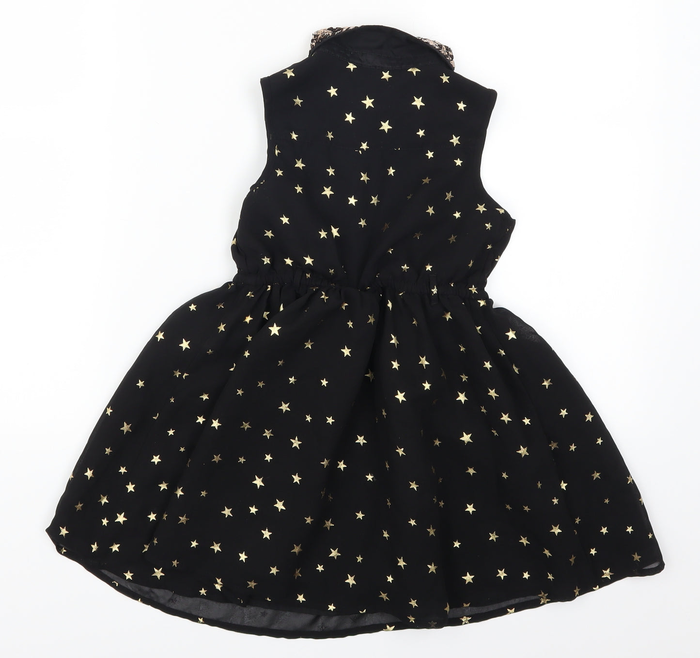 George Girls Black Geometric  Skater Dress  Size 5-6 Years  - Gold Star Print