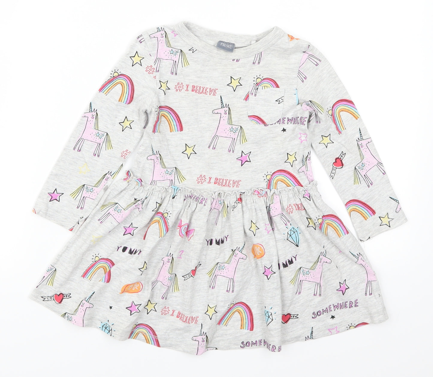NEXT Girls Grey   Skater Dress  Size 18-24 Months  - Unicorns