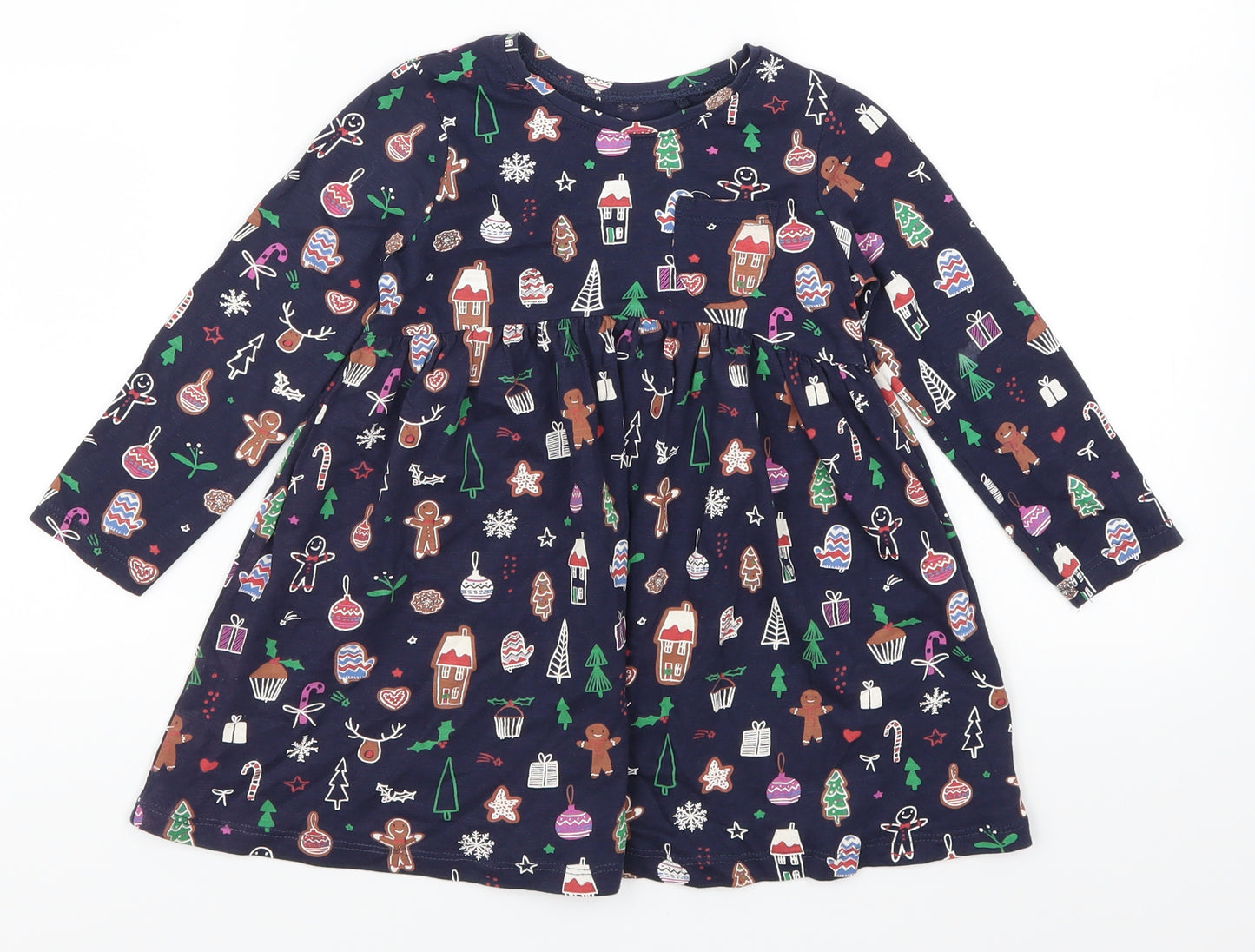 NEXT Girls Blue Geometric  Skater Dress  Size 18-24 Months  - Christmas Prints