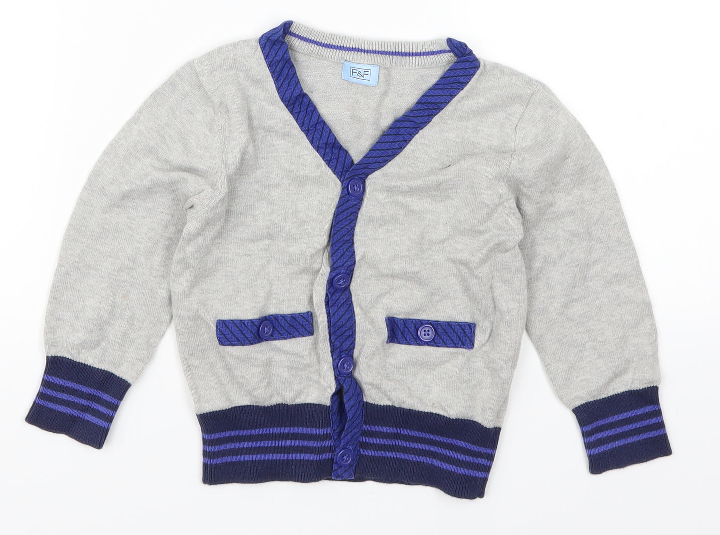 F&F Boys Grey   Cardigan Jumper Size 3-4 Years  - Blue