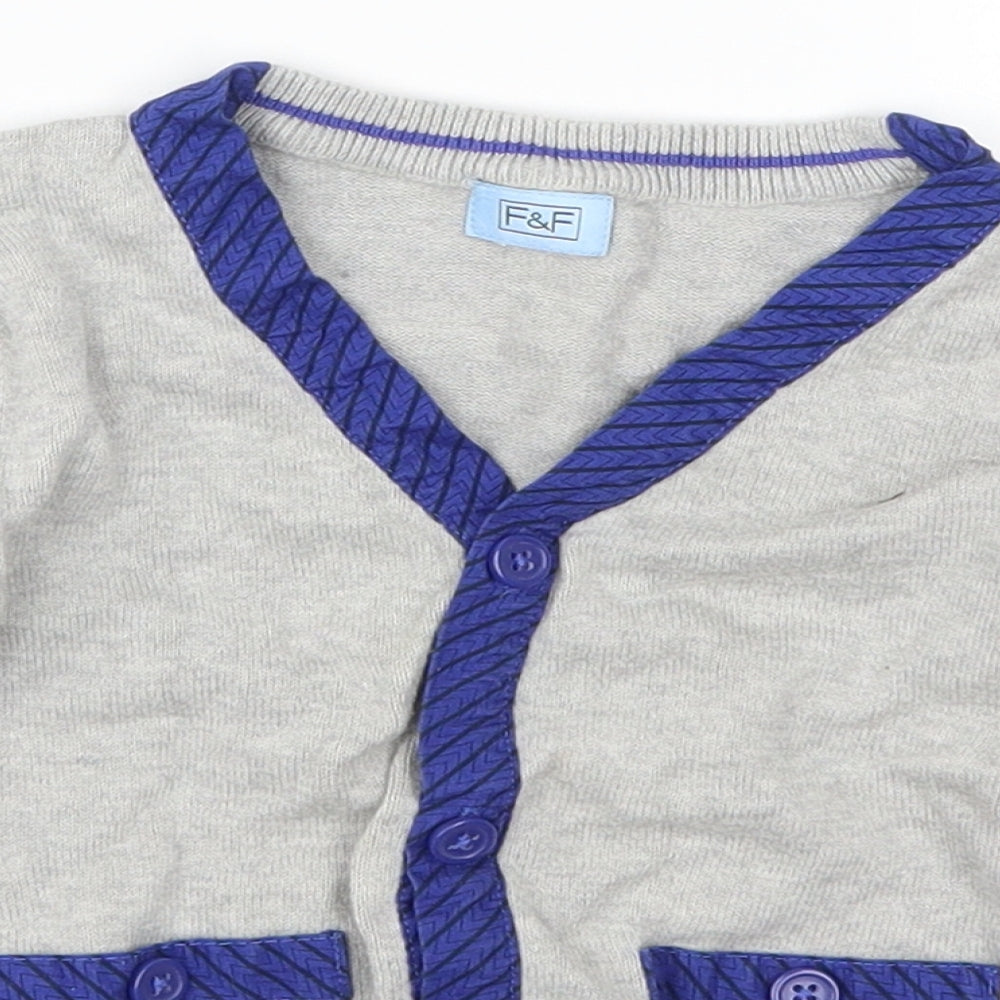 F&F Boys Grey   Cardigan Jumper Size 3-4 Years  - Blue