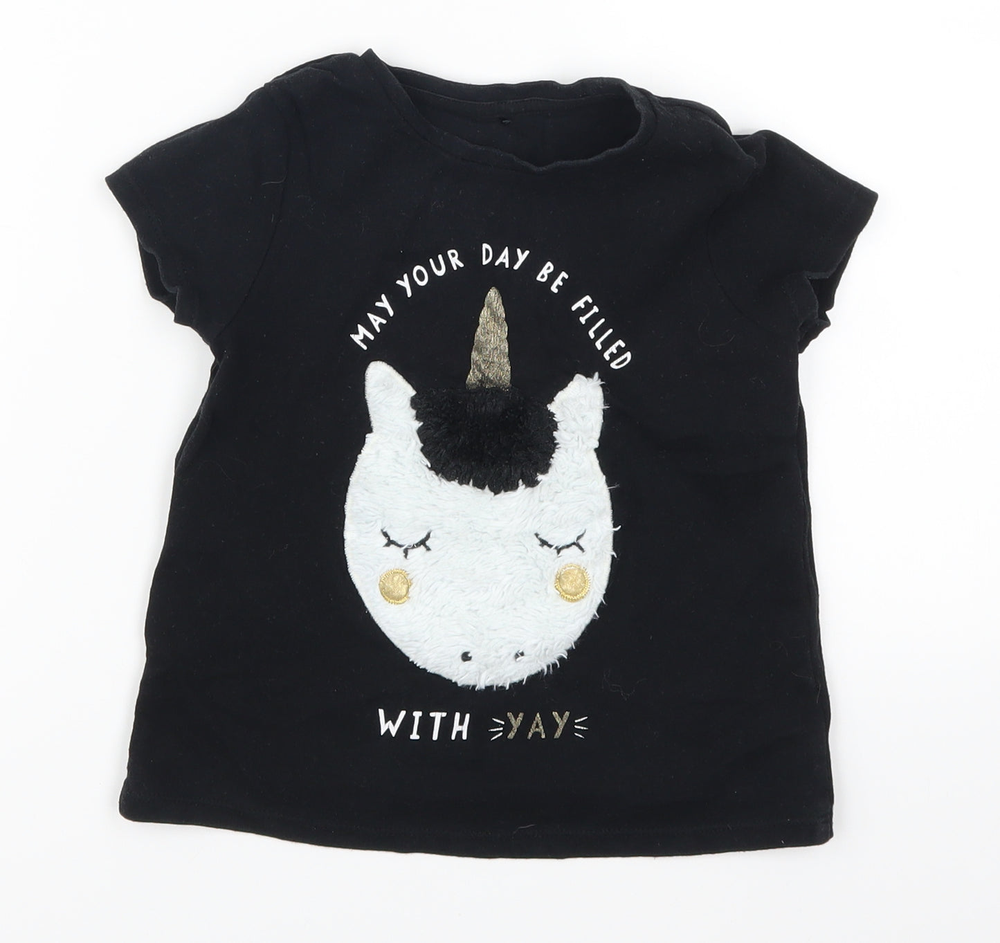 George Girls Black   Basic T-Shirt Size 4-5 Years  - May Your Day Be Filled With Yay