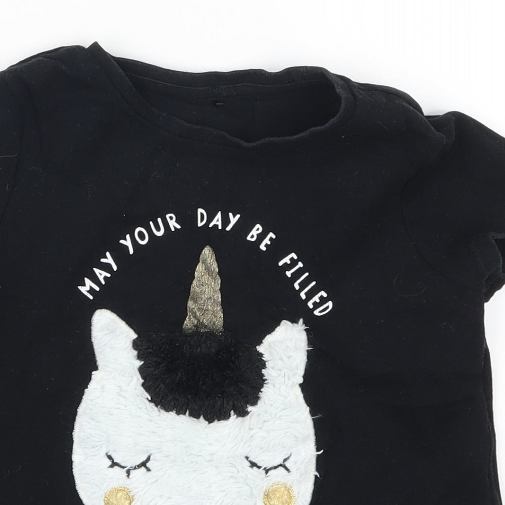 George Girls Black   Basic T-Shirt Size 4-5 Years  - May Your Day Be Filled With Yay