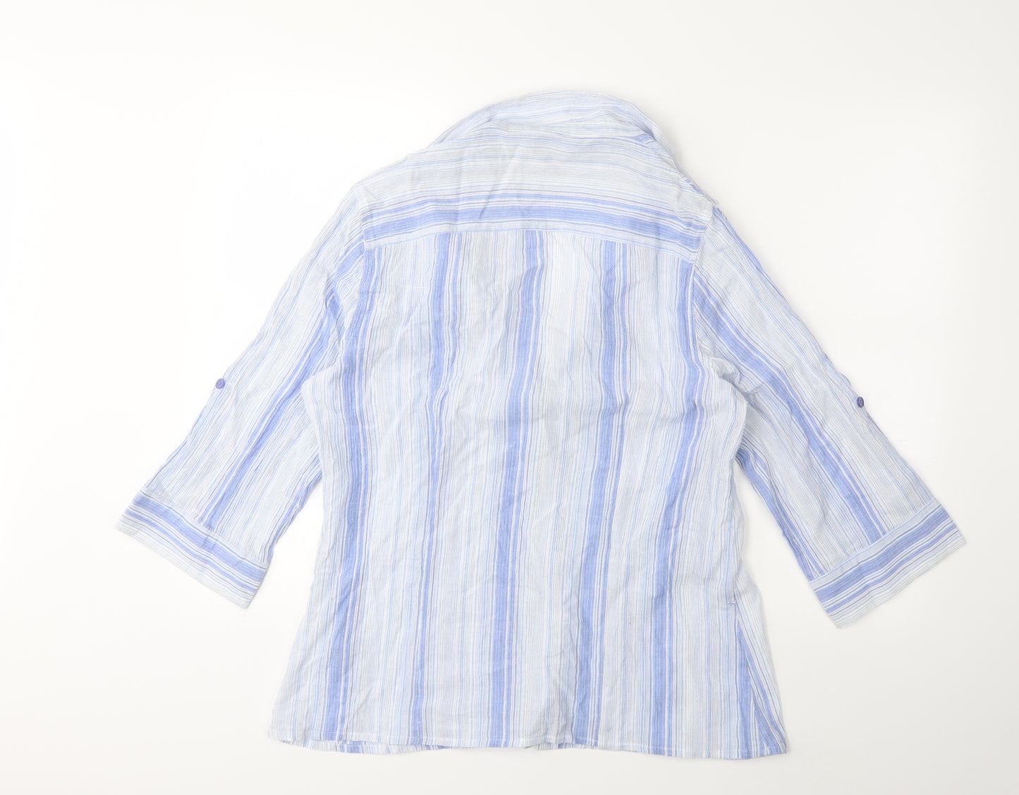 M&Co Womens Blue Striped  Basic Button-Up Size 18