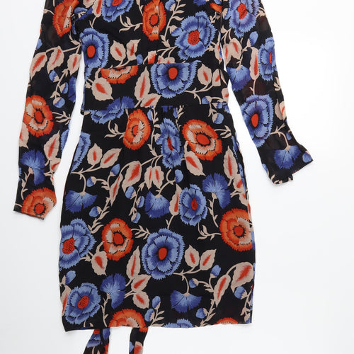 Preworn Womens Black Floral  Shirt Dress  Size 6
