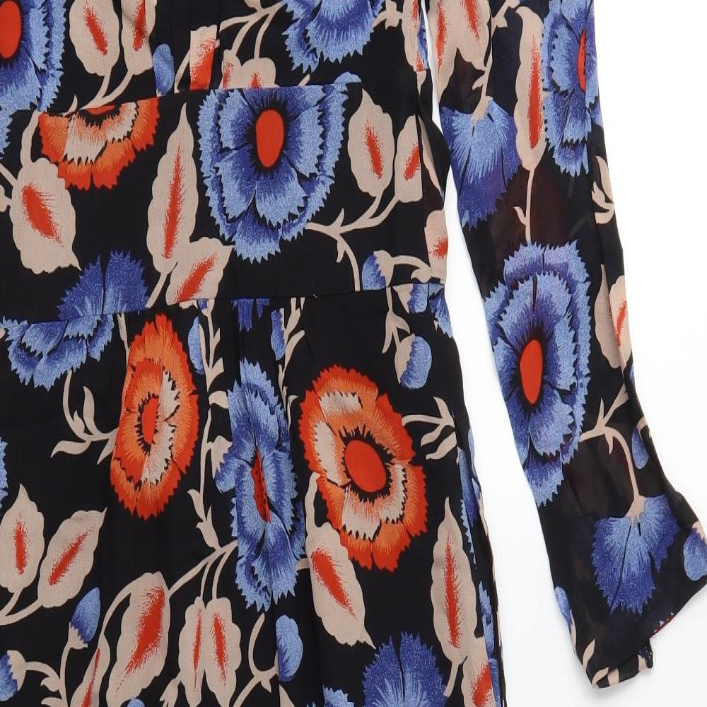Preworn Womens Black Floral  Shirt Dress  Size 6