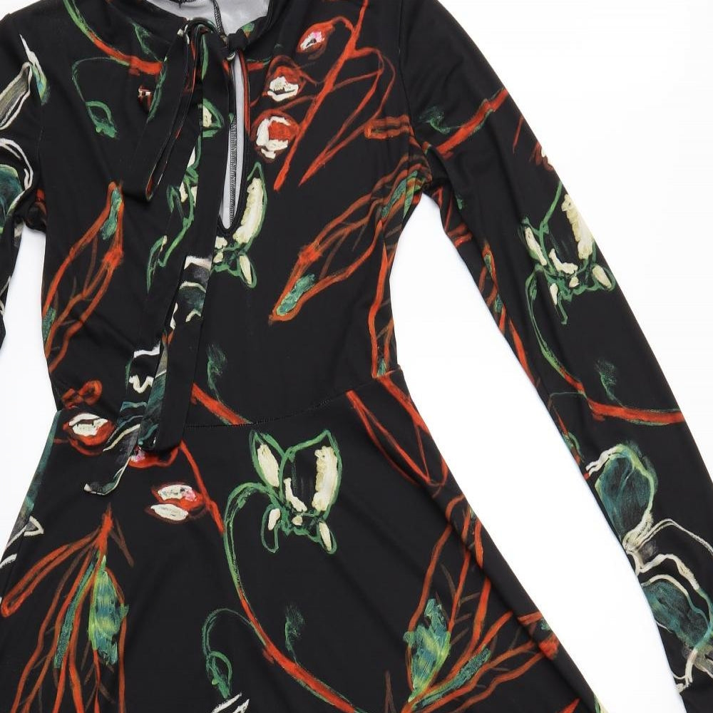 Zara Womens Black Floral  Fit & Flare  Size S
