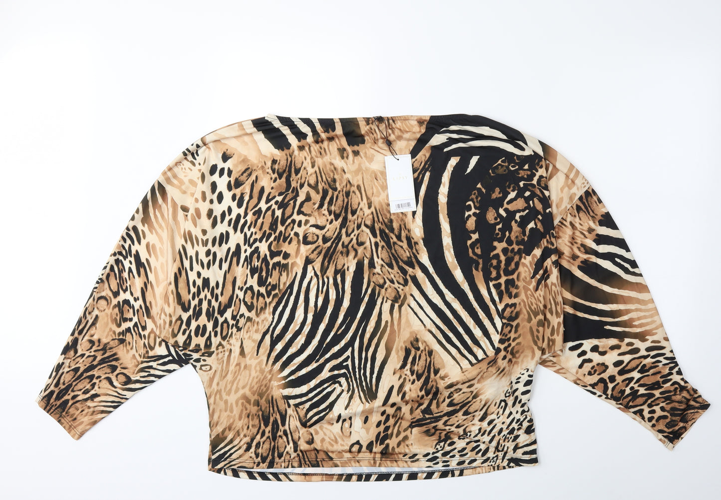 Lipsy Womens Brown Animal Print  Basic T-Shirt Size 16