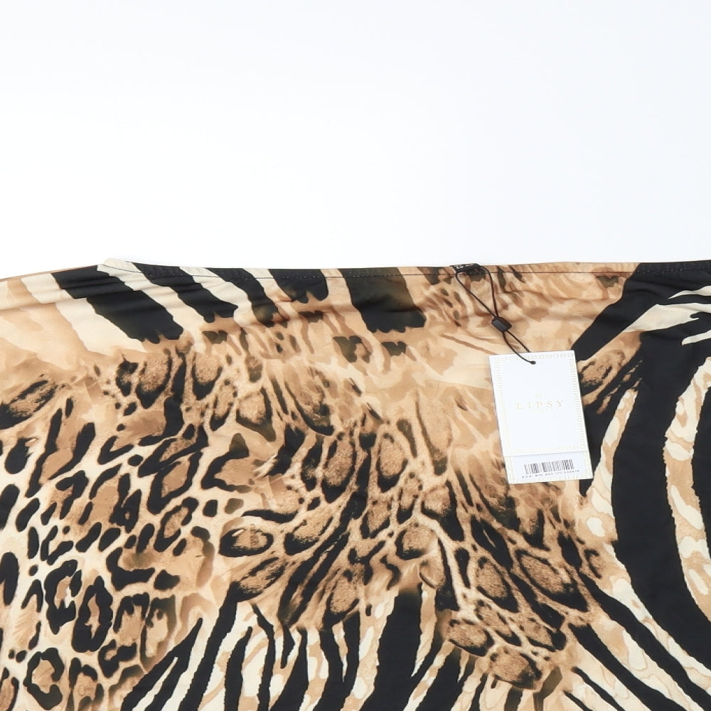 Lipsy Womens Brown Animal Print  Basic T-Shirt Size 16