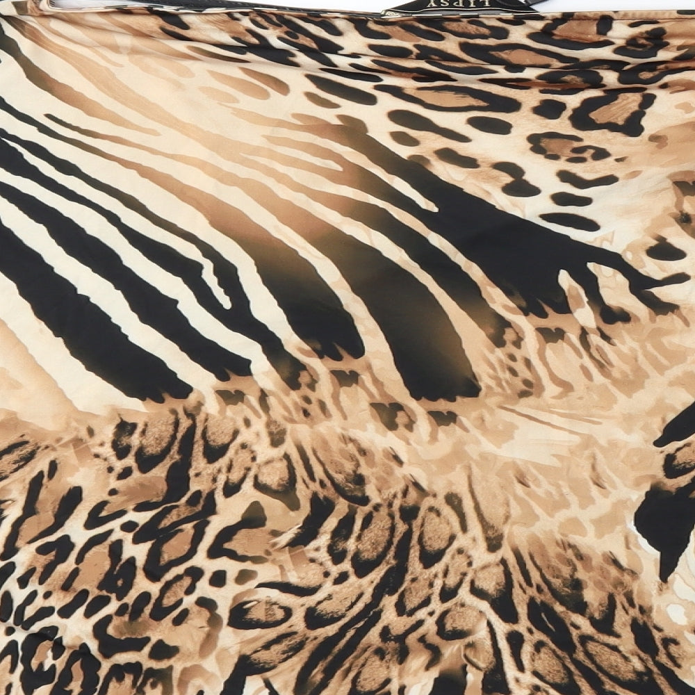 Lipsy Womens Brown Animal Print  Basic T-Shirt Size 16