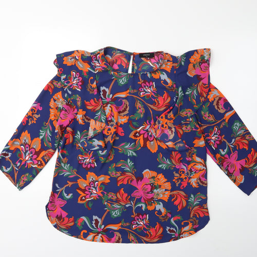 Papaya Womens Blue Floral  Basic Blouse Size 14