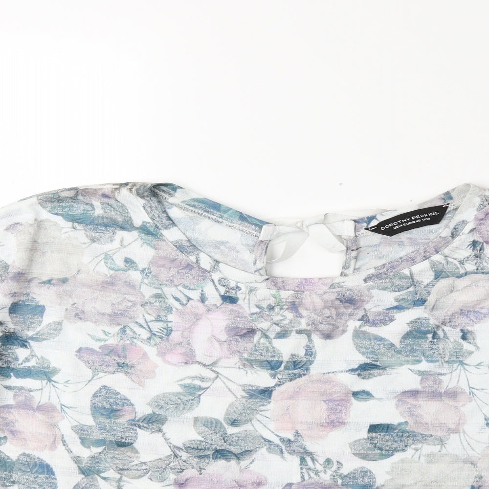 Dorothy Perkins Womens White Floral  Basic T-Shirt Size 18