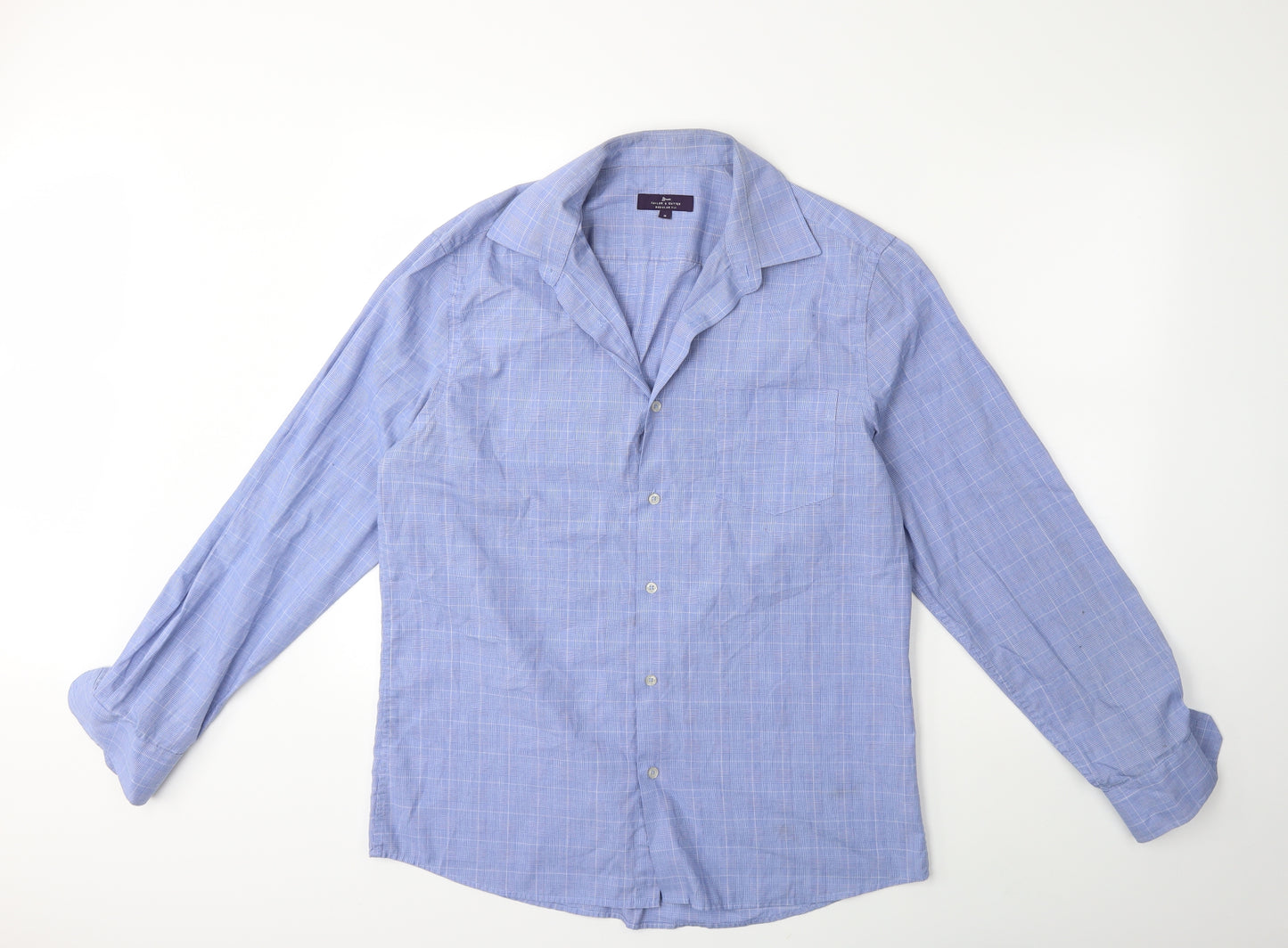 Taylor & Cutter Mens Blue Check   Button-Up Size 16