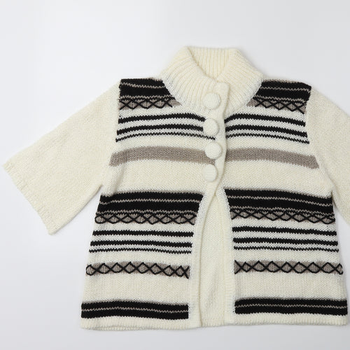 Elizabeth Scott Womens White Striped Knit Cardigan Jumper Size S