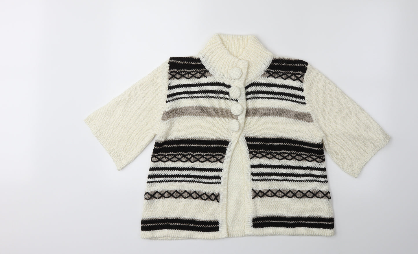 Elizabeth Scott Womens White Striped Knit Cardigan Jumper Size S