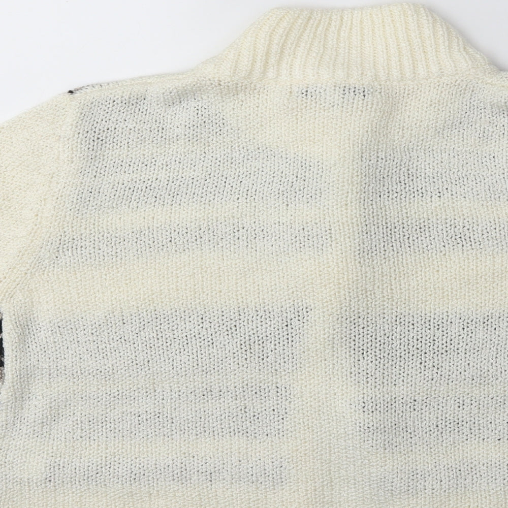 Elizabeth Scott Womens White Striped Knit Cardigan Jumper Size S