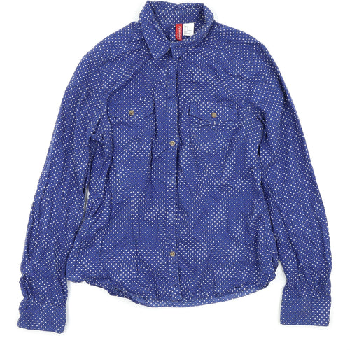 Divided by H&M Womens Blue Polka Dot  Basic Button-Up Size 8