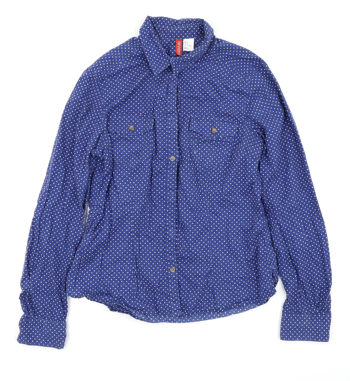 Divided by H&M Womens Blue Polka Dot Basic Button-Up Size 8