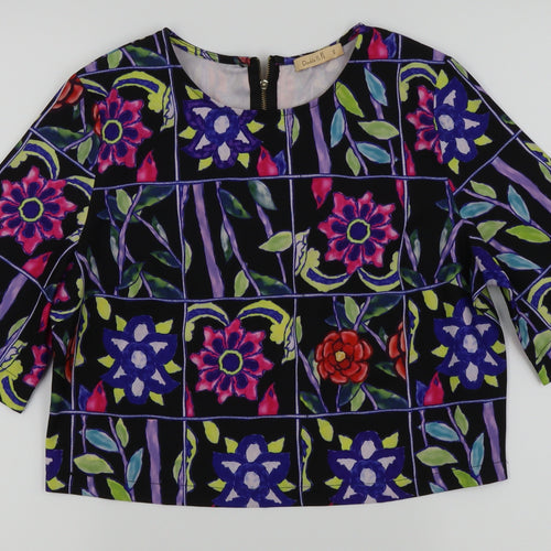 Double 11 Womens Black Floral  Basic T-Shirt Size S