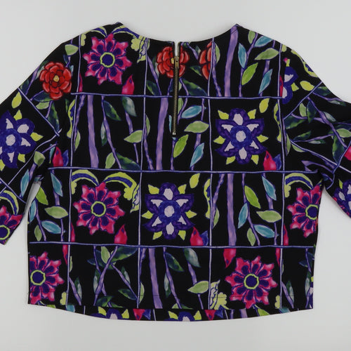 Double 11 Womens Black Floral  Basic T-Shirt Size S