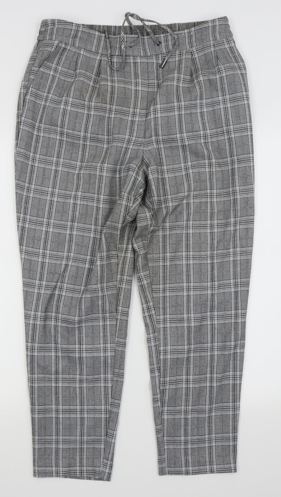 F&F Womens Grey Check  Sweatpants Trousers Size 14 L24 in
