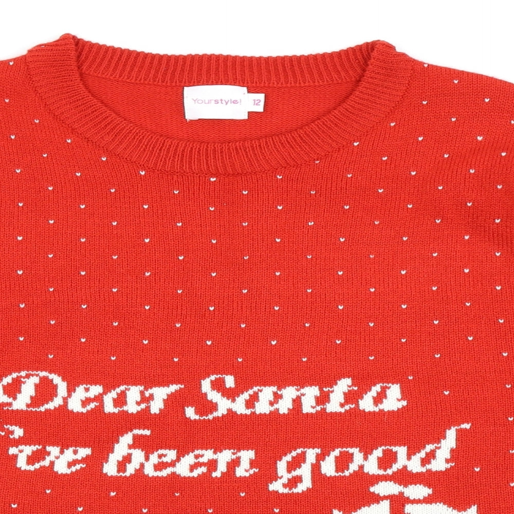 Your Style Womens Red Polka Dot  Pullover Jumper Size 12  - Christmas  Jumper