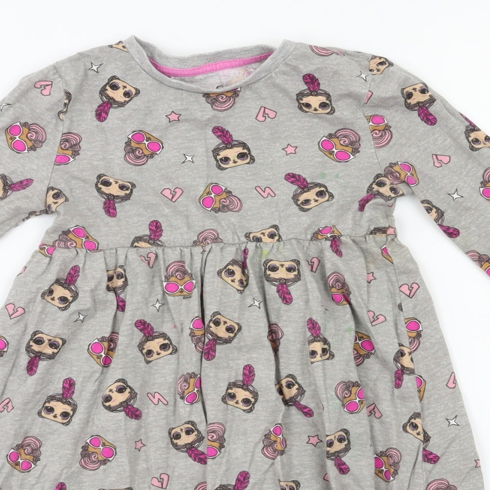 LOL Girls Grey Animal Print  Fit & Flare  Size 4-5 Years