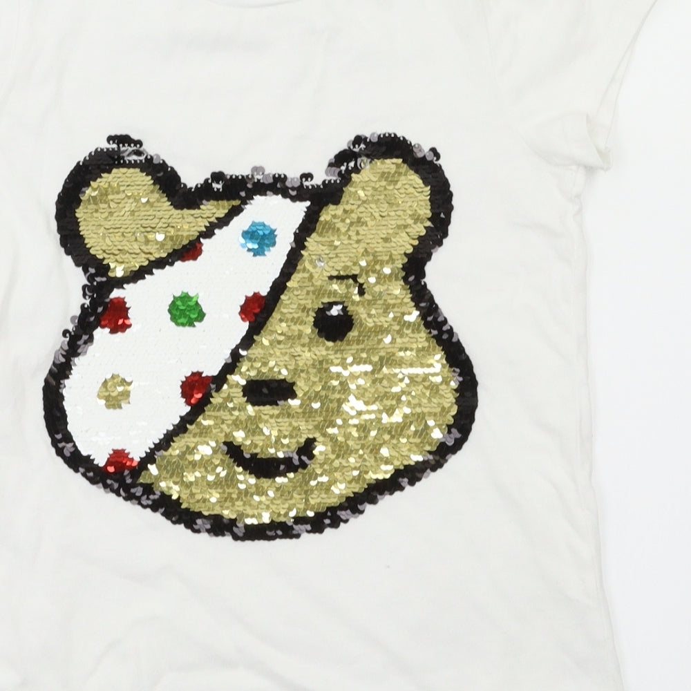 George  Girls White Animal Print  Basic T-Shirt Size 8-9 Years