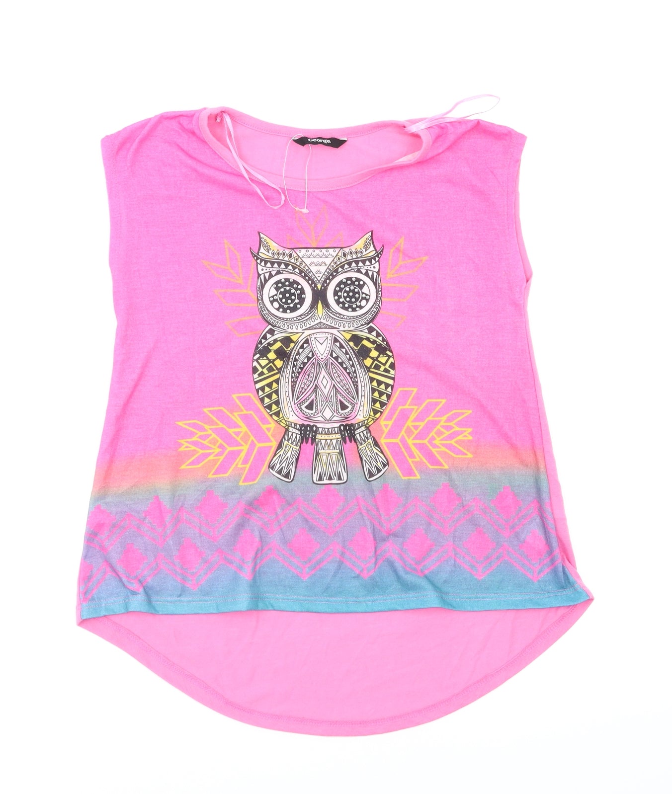 George  Girls Pink Animal Print  Basic T-Shirt Size 7-8 Years