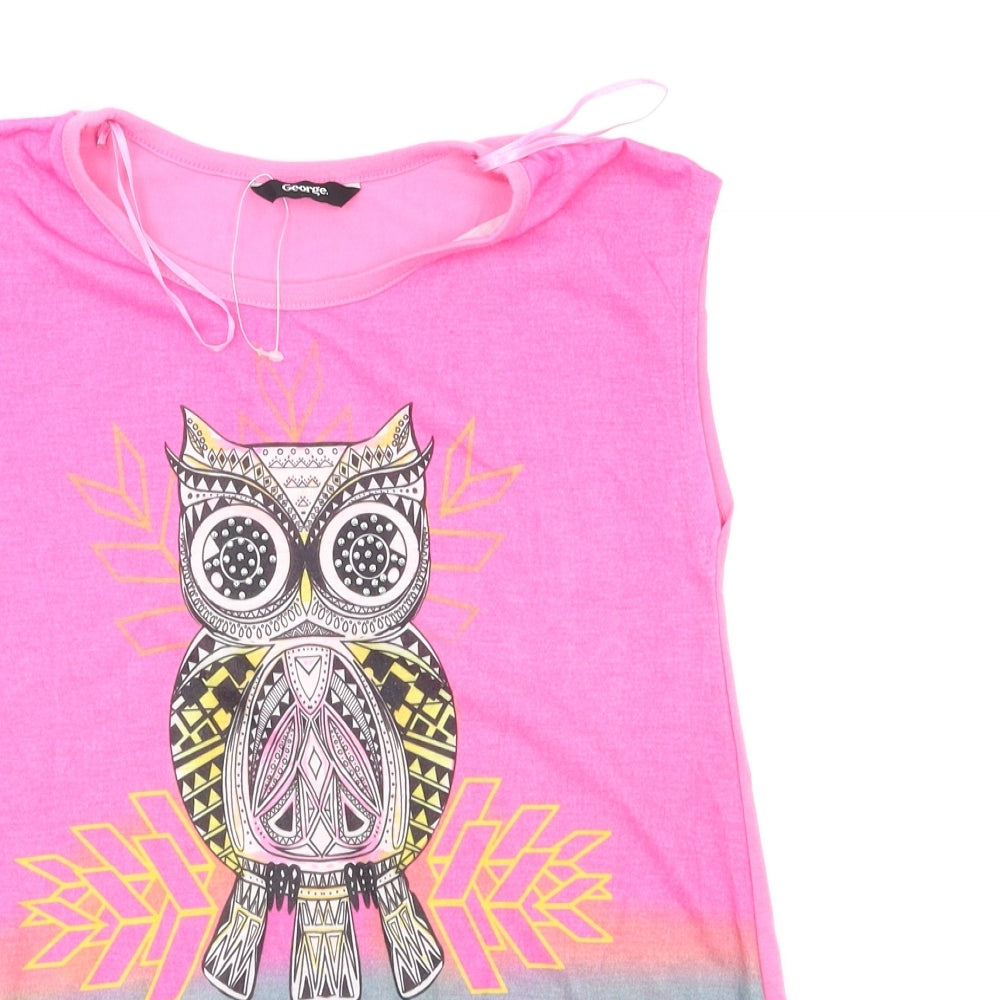 George  Girls Pink Animal Print  Basic T-Shirt Size 7-8 Years