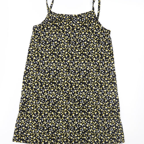 Primark Girls Black Floral Jersey T-Shirt Dress  Size 9-10 Years