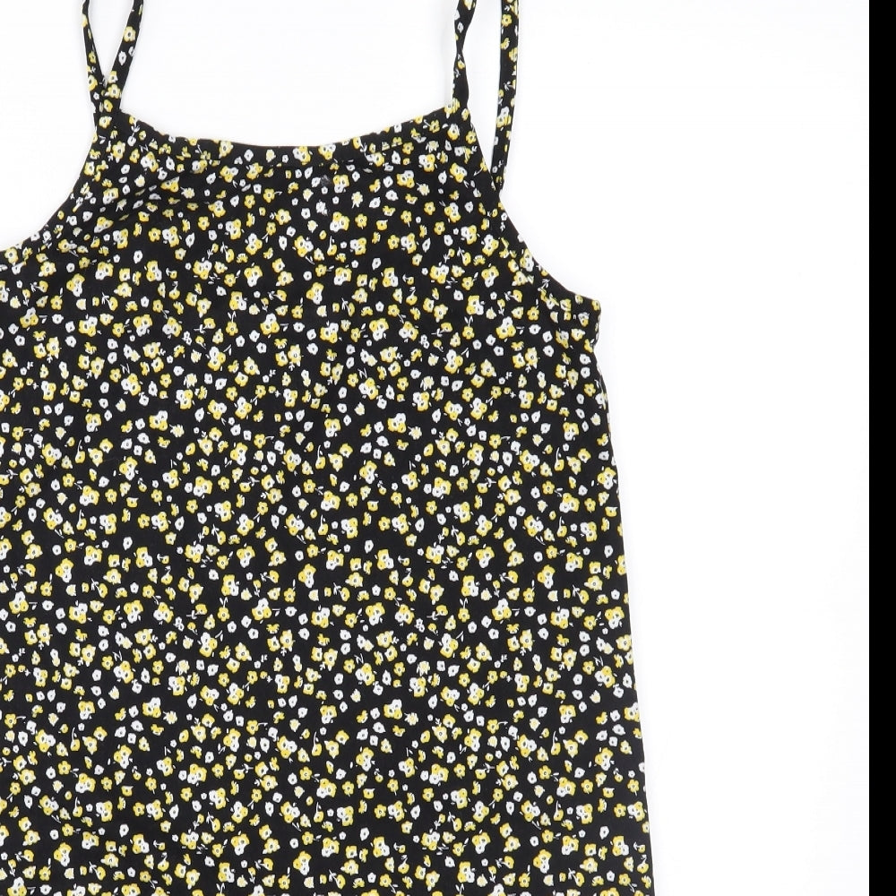 Primark Girls Black Floral Jersey T-Shirt Dress  Size 9-10 Years