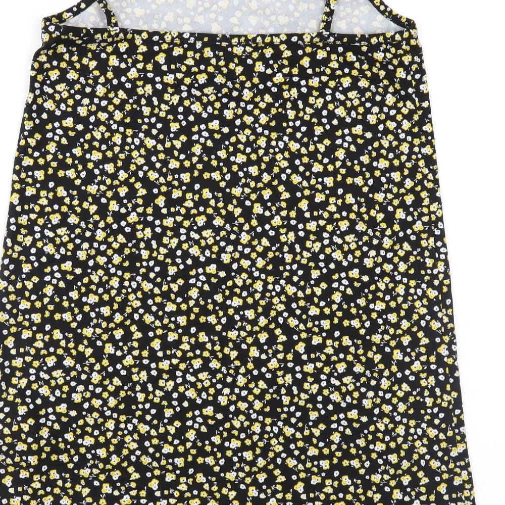 Primark Girls Black Floral Jersey T-Shirt Dress  Size 9-10 Years