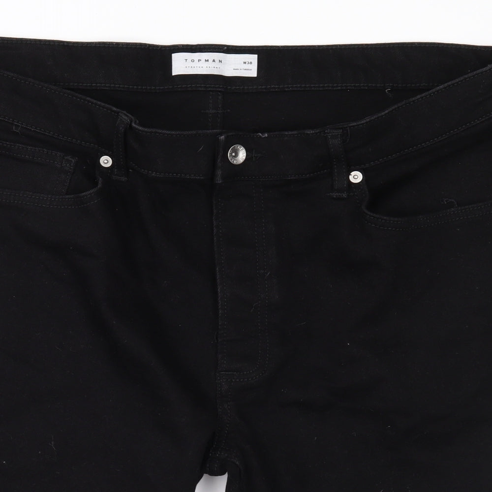 Topman Mens Black  Denim Cargo Shorts Size 38 in