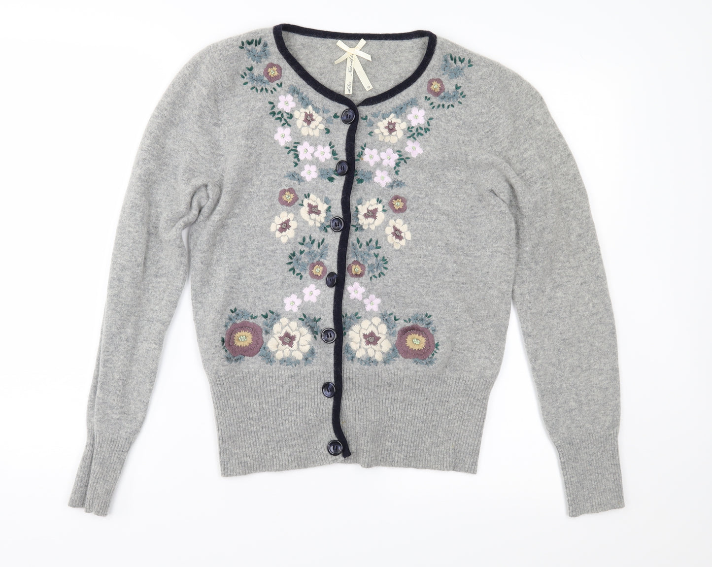 NEXT Womens Grey Floral Knit Cardigan Jumper Size 14