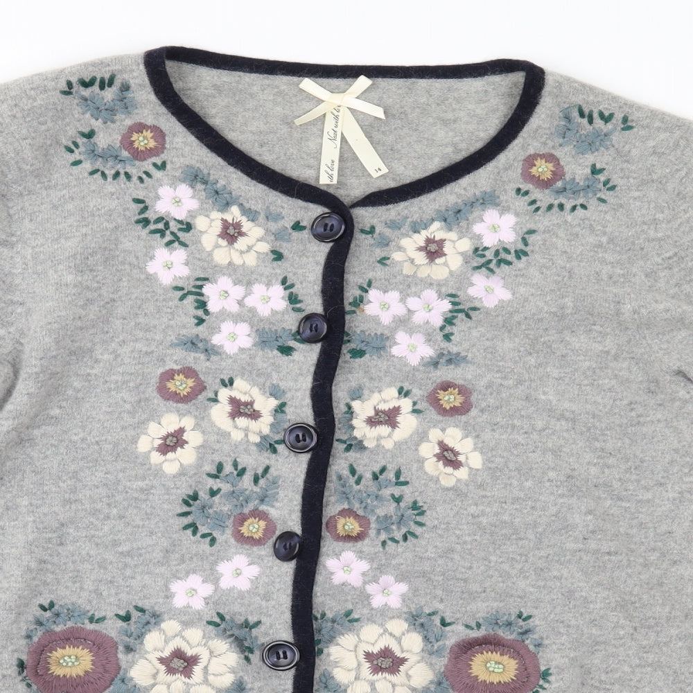 NEXT Womens Grey Floral Knit Cardigan Jumper Size 14