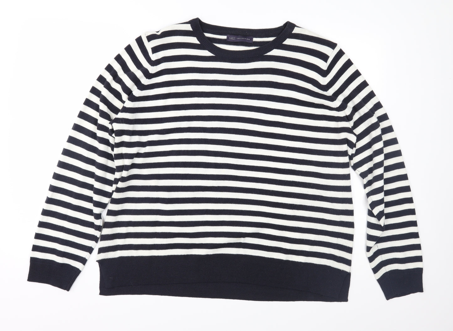 Marks and Spencer Womens Blue Striped Knit Pullover Jumper Size 20
