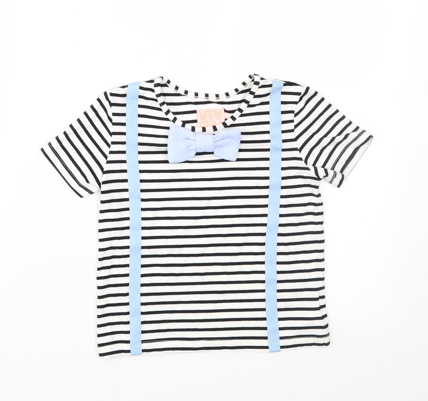 Wow Capow Girls White Striped Jersey Basic T-Shirt Size 4-5 Years