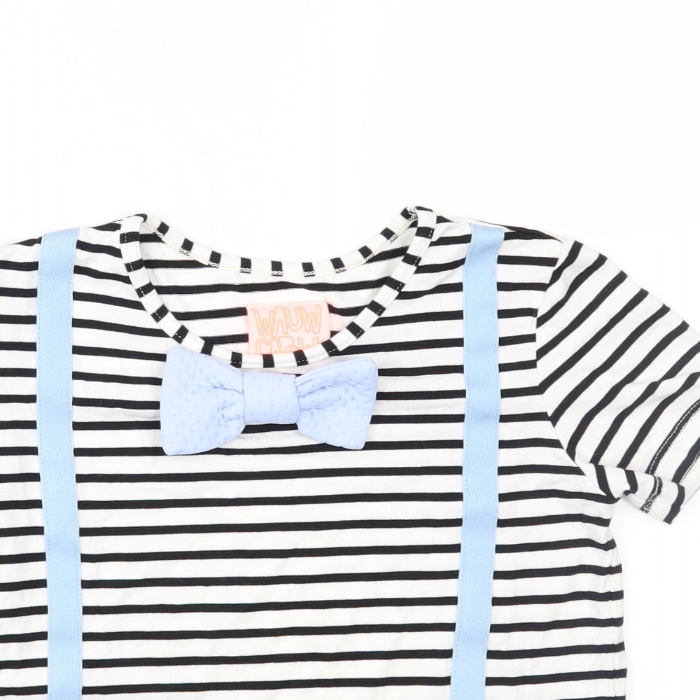 Wow Capow Girls White Striped Jersey Basic T-Shirt Size 4-5 Years