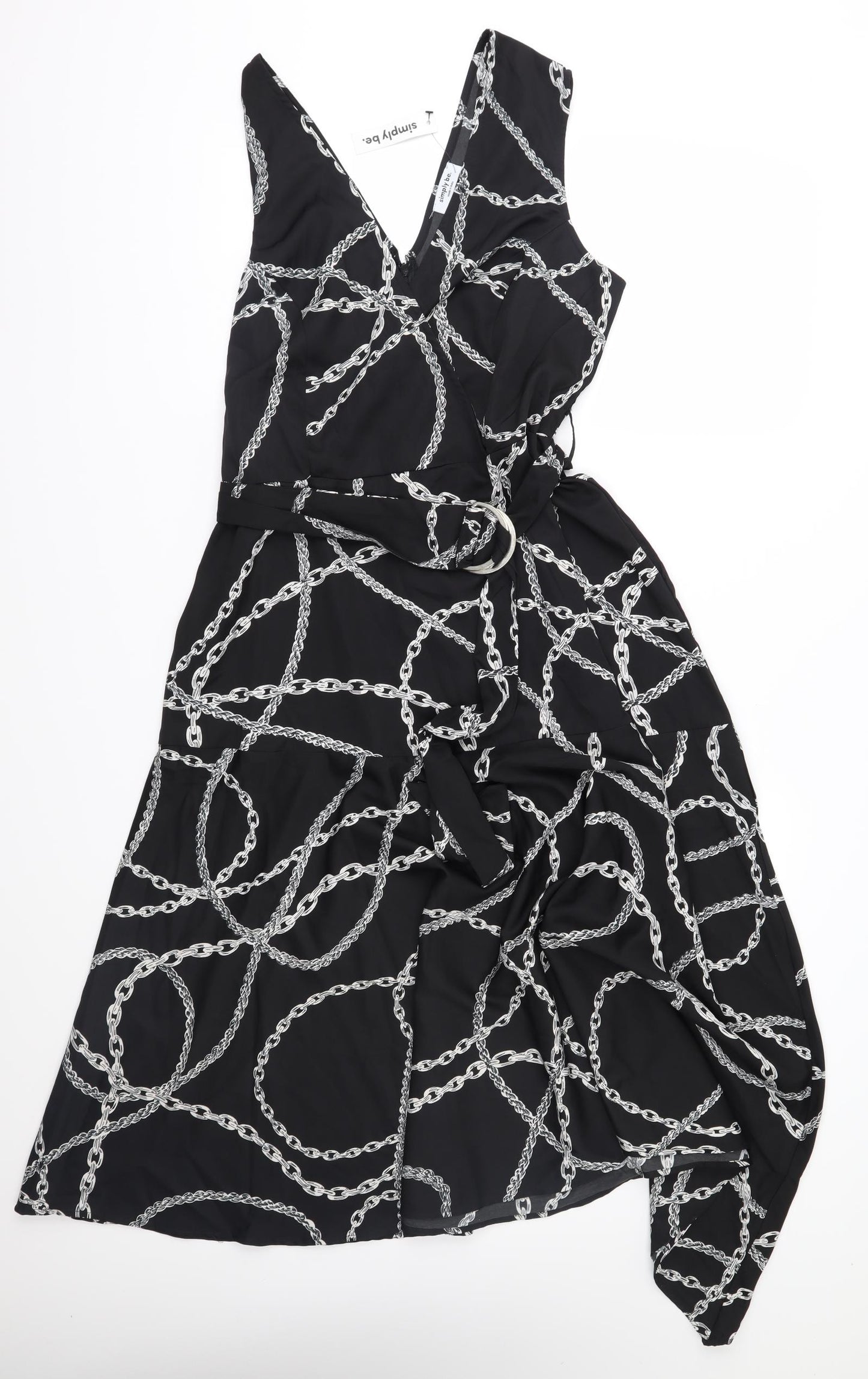 Simply Be Womens Black Geometric  Fit & Flare  Size 12